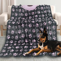 Dog Blankets for Large Dogs,Washable Pet Blanket, Soft Crate Bed with Paw Pattern for Kennel/Couch, Grey & Pink 80x60 Inch
