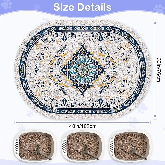 Bienbee Cat Litter Mat, 40" x 30" Jumbo Size Litter Box Mat Rug with Non-Slip Bottom, Urine and Water Proof, Easy to Clean Cat Supplies Essentials for Indoor Kitty Kitten Floor, Blue XL
