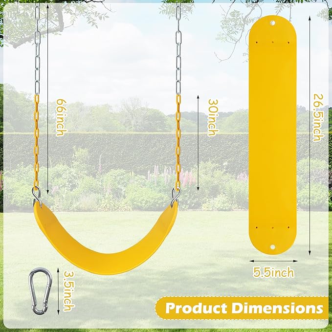 Sunnyglade 2PCS Swings Seats Heavy Duty with 66" Chain, Playground Swing Set Accessories Replacement with Snap Hooks, Support 250lb (2, Yellow)