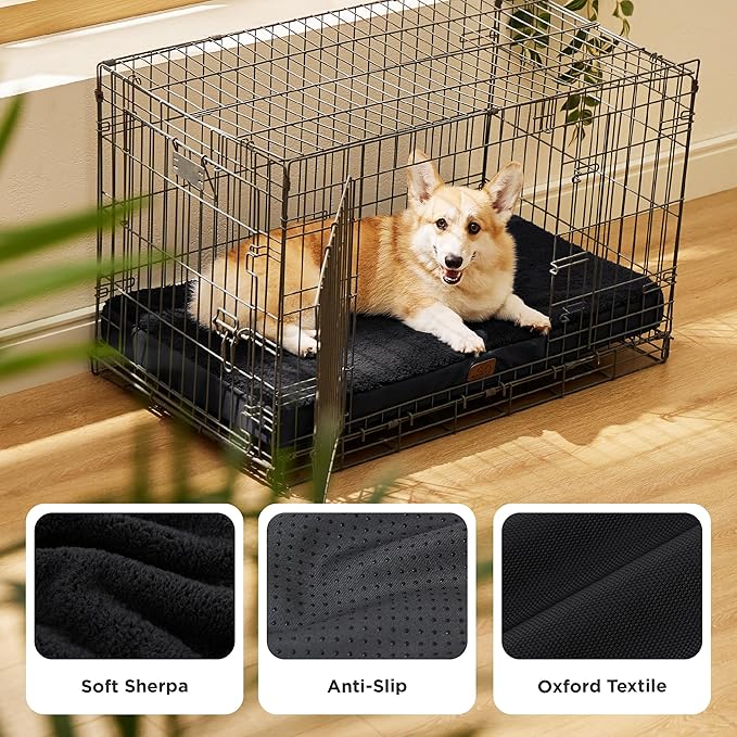 Bedsure Large Dog Bed for Crate - Comfy Flat Pet Beds with Removable Washable Cover, Orthopedic Egg Crate Foam Crate Mat, Suitable for Pet Up to 50 lbs