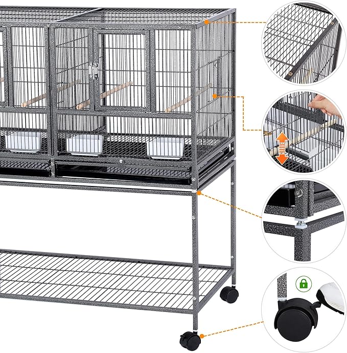 Yaheetech Stackable Divided Breeder Breeding Parakeet Bird Cage for Canaries Cockatiels Lovebirds Finches Budgies Small Parrots with Detachable Rolling Stand, Black