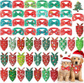 Sanwuta 50 Pcs Christmas Dog Bandanas and Collar Bow Ties Set 25 Bandanas Bulk 25 Xmas Charm Dog Collar Pet Triangle Pet Scarf Bowtie for Small Medium Large Holiday Costume