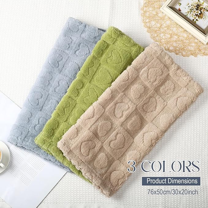 Tegeme 3 Pcs Small Dog Blanket 280 GSM Washable Pet Bed Cover Soft Fluffy Puppy Blanket 3D Textured Heart Checkered Pattern Fleece Soft Cat Plush Pet Throws for Kitten Doggy(Vibrant Colors,20"×30")