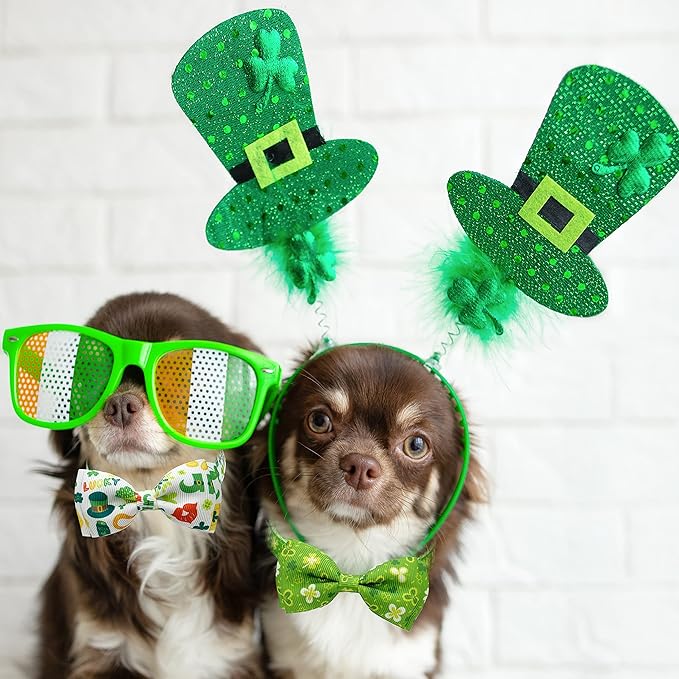 2 Pack St. Patrick Day Cat Collar with Bow Tie,Holiday Kitty Kitten Collar with Bell for Male Female Boys and Girls (Luckyclover)