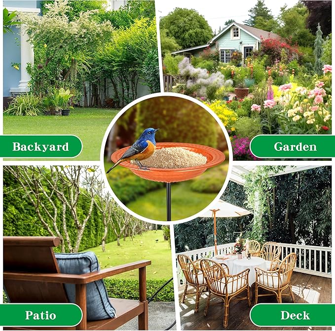 Metal Bird Bath Stand for Outdoors Garden, Bird Baths Birdbaths Bowl with Stake, Hand-Hammered Standing Birdbath, 5-Prong Base (Standing Bird Bath)