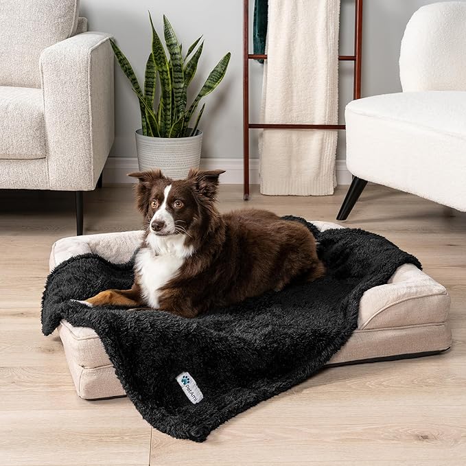 PetAmi Fluffy Soft Dog & Cat Blanket - Black Sherpa Fleece, Calming Pet Blanket for Couch, Small 24x32