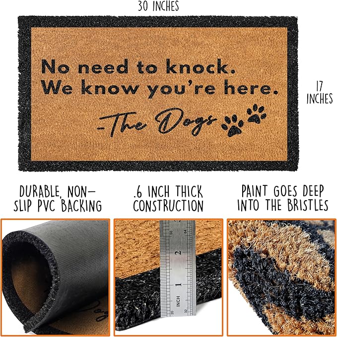 MAINEVENT No Need to Knock We Know You're Here Door Mat 30x17 Inch, No Need to Knock Dog Doormat for Covered Outdoor Area, Funny Welcome Mat, Pet Door Mat, Dog-Lover Gift