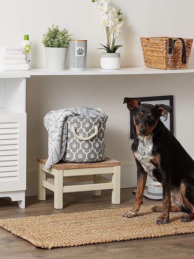 Bone Dry Pet Storage Collection Lattice Paw Print, Gray, Small Round