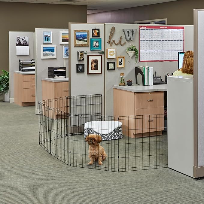 MidWest Homes for Pets Folding Metal Puppy / Dog Exercise Pen, Indoor/Outdoor Playpen with No Door, Provides 16 Sq Feet of Play Space, 30-Inches Tall, Black E-Coated