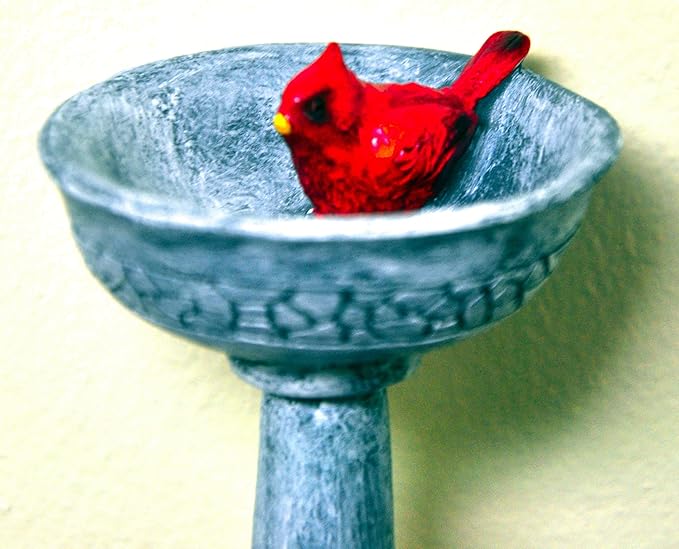 G & F Products MiniGardenn Cardinal Birdbath Pick, 2.25" Polyresin Miniature with Metal Stake, Outdoor Mini Kit Decoration, Fairy Ornament Accessory for Planters, Terrariums, Mini Scenes & More