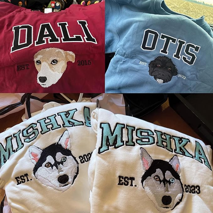 Custom Pet Embroidered Sweatshirt - Personalized Dog/Cat Face & Name - Gift for Mom, Dog Mom, Birthday, Christmas