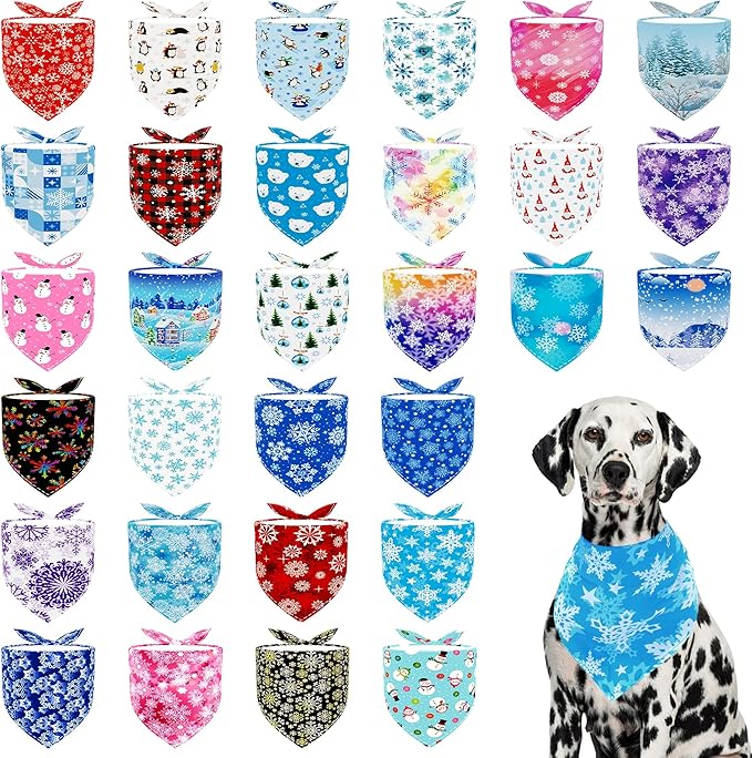 30 Pack Winter Dog Bandanas Bulk for Large Dogs Breed Stitch 33 Inch XL Dog Bandanas Scarves Grooming L