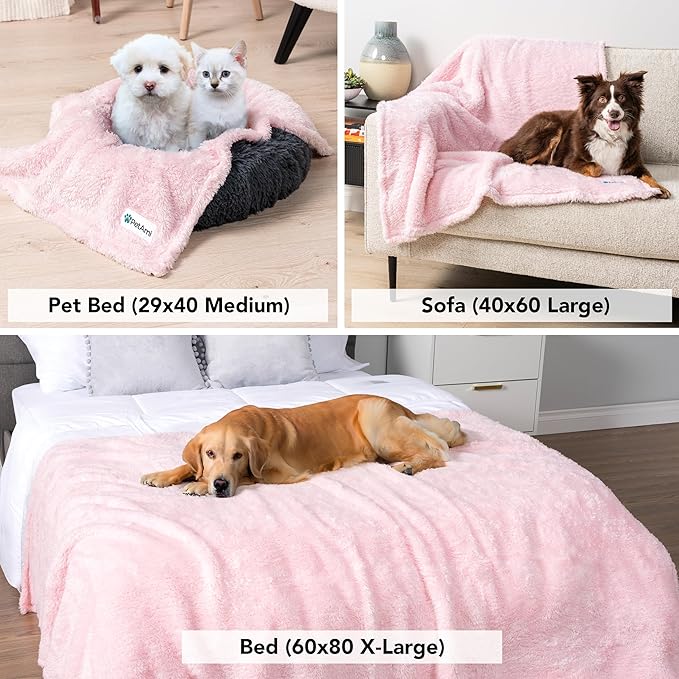 PetAmi Dog Blanket for Large Medium Dogs Pink, Fluffy Soft Puppy Blanket, Sherpa Fleece Cat Blanket for Kitten Doggie, Calming Pet Blanket Throw for Bed Washable Sofa Couch Cover, Large 40x60