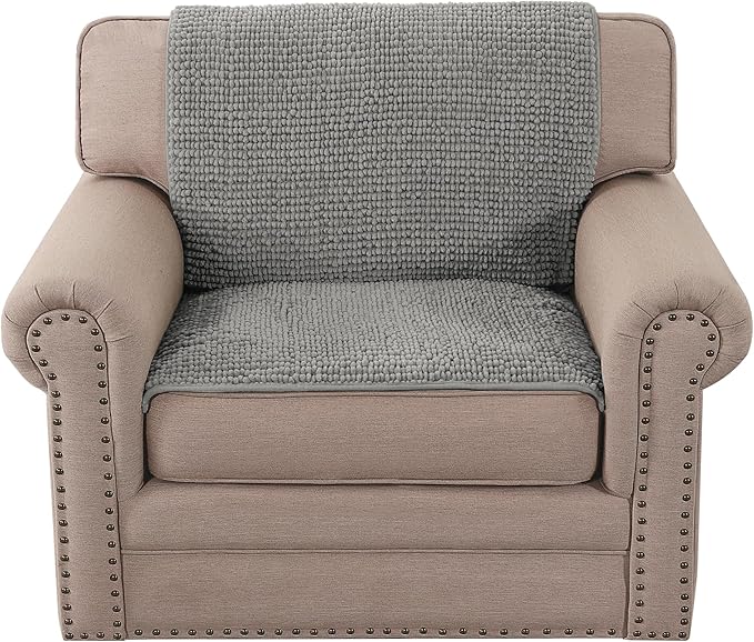 H.VERSAILTEX Plush Chenille Couch Armrest Cover 2 Packs Thick and Soft Sofa Covers Furniture Protector Cover for Pets (27.5" x 27.5", Dove)
