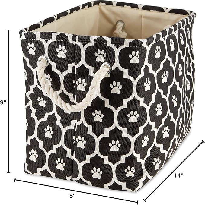 Bone Dry Pet Storage Collection Lattice Paw Print, Black, Small Rectangle