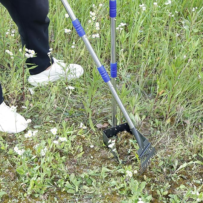 Pooper Scooper for Dogs, Dog Pooper Scooper Long Handle, Height Adjustable Pet Pooper Scooper, Poop Scoop Shovel, Detachable Rake and Tray Set Pet Waste Removal on Grass Dirt and Gravel