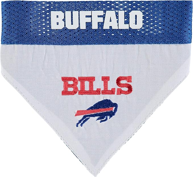 NFL DOG BANDANA - BUFFALO BILLS REVERSIBLE PET BANDANA. 2 Sided Sports Bandana with a PREMIUM Embroidery TEAM LOGO, Large/X-Large. - 2 Sizes & 32 NFL Teams available