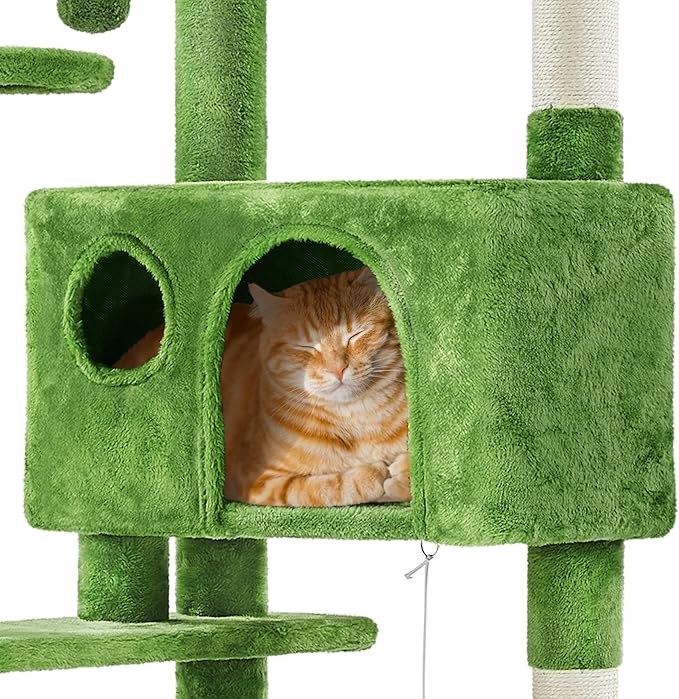 Yaheetech 62in Cat Tree Cat Tower for Indoor Kittens, Pet Furniture w/Double Condo, Scratching Posts, Multiple Platforms and Balls for Kitty, Green