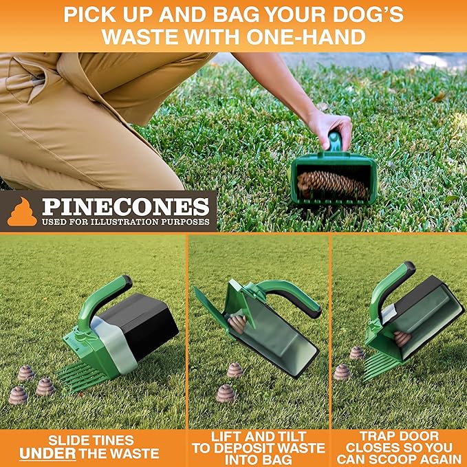 Neater Pet Brands Lift N’ Bag 2.0 Dog Pooper Scooper with Bag Attachment for Small to Large Dogs, New & Improved Design, 60 Refill Bags, Heavy Duty Dog Poop Scooper for Yard & Walks, One-Hand Use
