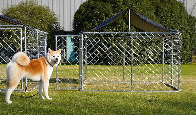 Outdoor Dog Enclosure Heavy Duty Dog Kennel House Mesh Dog Big Cage Pet Kennel Steel Fence with Secure Lock
