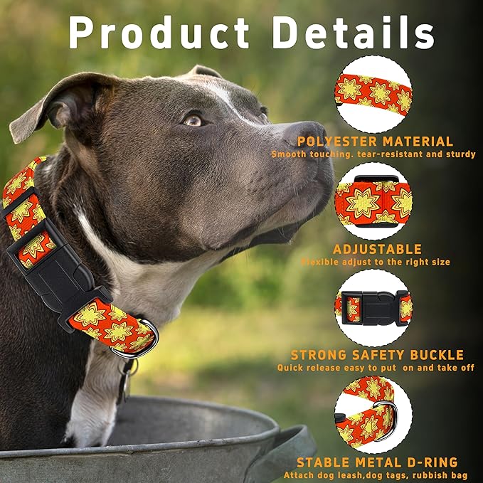 Dog Collar, Classical Indian Spirit Boys Girls Puppy Collar for Small Medium Large Dogs, Adjustable Soft Indian Pet Collar with Safety Buckle for Male Females(Yellow,XS)