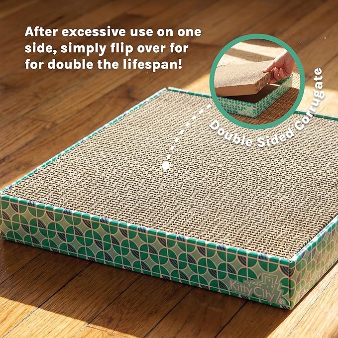 Kitty City Cat Scratcher Refill – 3-Pack Durable Corrugated Cardboard Scratch Pads with Catnip – Double-Sided for Longer Use, Cat Claw Maintenance & Furniture Protection - Size: 13.25" x 13.25"