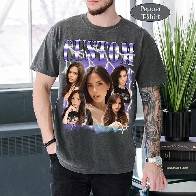 NAZENTI Custom Bootleg Rap Tee, Custom T-Shirts with Picture, Retro Custom Bootleg, Valentine's Gifts for Him Her
