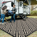 GENIMO Outdoor Rug for Patio Clearance, 9'x18' Waterproof Camping Mat, Reversible Plastic Straw Rugs for RV, Camper, Balcony, Backyard, Picnic, Deck (Black & Beige)