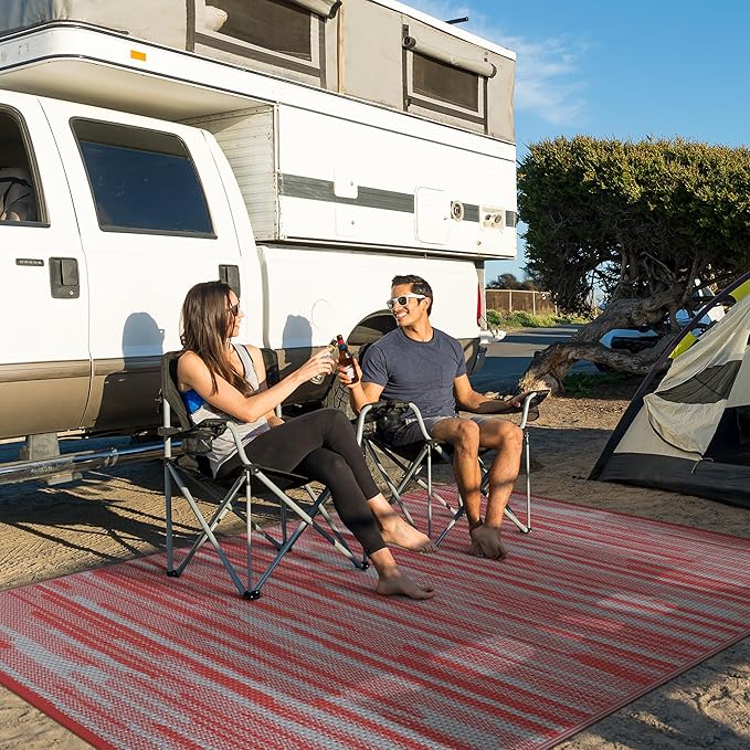 GENIMO Outdoor Rug for Patio Clearance, 6'x9' Waterproof Camping Mat, Reversible Plastic Straw Rugs for RV, Camper, Balcony, Backyard, Picnic, Deck (Red Grey)