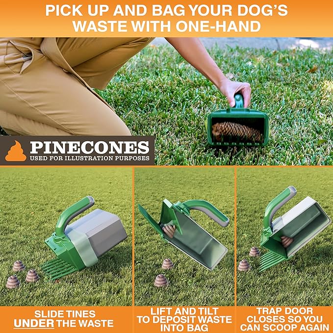 Neater Pet Brands Lift N’ Bag 2.0 Dog Pooper Scooper with Bag Attachment for Small to Large Dogs, New & Improved Design, 60 Refill Bags, Heavy Duty Dog Poop Scooper for Yard & Walks, One-Hand Use