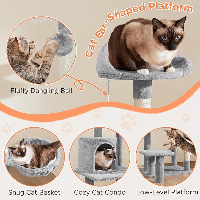 Yaheetech 57in Multi-Level Cat Tree Tower with Extended Platform, Padded Perch, Scratching Posts, and Ball — Indoor Activity Center for Large Cats