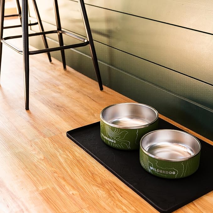 Wilderdog Silicone Pet Placemat Made with 100% Food-Grade Silicone Cone, BPA, PVC, and Phthalate-Free. Non-tocix, Dishwasher Safe Feeding mat for Bowls with Spill Catcher and Raised Mountain Logo
