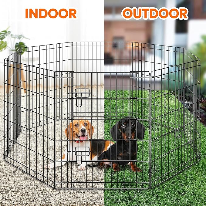 Yaheetech 30" High 8 Panel Foldable Metal Dog Exercise Pen Pet Playpen Dog Fence Outdoor & Indoor Use for Small Animals with Door Black
