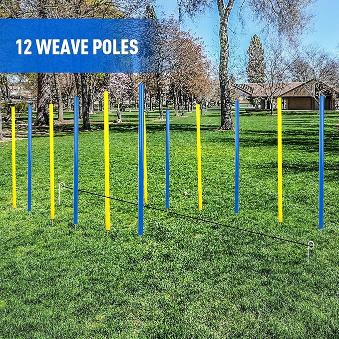 Pet Prime Dog Agility Training Equipment for Dog Obstacle Course Backyard 12pcs Weave Poles Slalom Set Portable Dogs Park Exercise Tool
