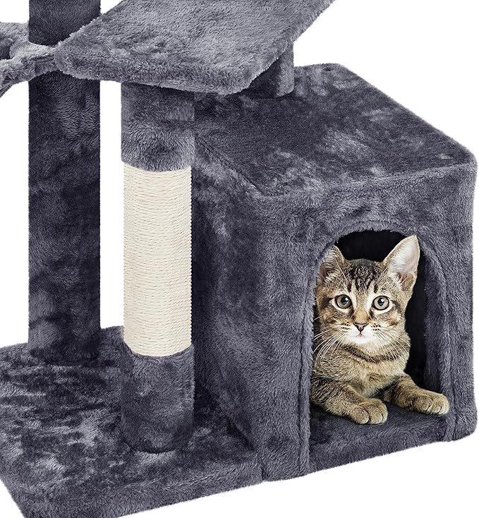 Topeakmart Cat Tree Cat Tower for Indoor Cats, 34.5in Cute Cat Tree Activity Center with Condo & Scratching Post, Multi-Level Cat Climbing Tower Play House w/Large Perch, Platform, Basket for Kitten