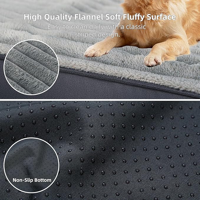 Dog Bed Large Sized Dogs, Orthopedic Flannel Pet Bed with Removable Washable Cover, Waterproof Indestructible Big Dog Bed with Anti-Slip Bottom, Egg Memory Foam Pad, 36.0"x27.0"x3.5", Grey