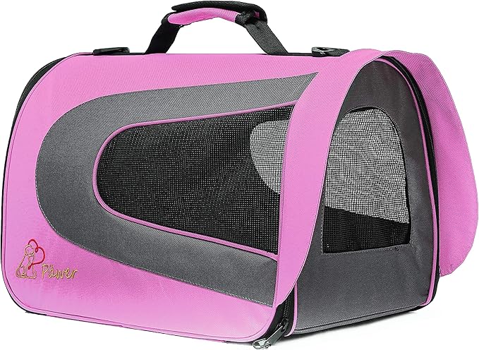 Pawer 18” x 11”x 11” Soft-Sided Foldable Airline Approved Pet Carrier for Cat, Puppy and Small Dog, Washable 600D Oxford Fabric, with Handle and Strap for Carry, Multiple Colors Available