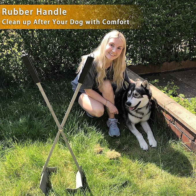 Heavy Duty Pooper Scooper 38" Stainless Steel Long Handle Dog Pooper Scooper with Teeth for Large Dogs Outdoor Pet Waste Removal Shovel Waste Pick-up Yard & Grass Use Leaves Cleaning