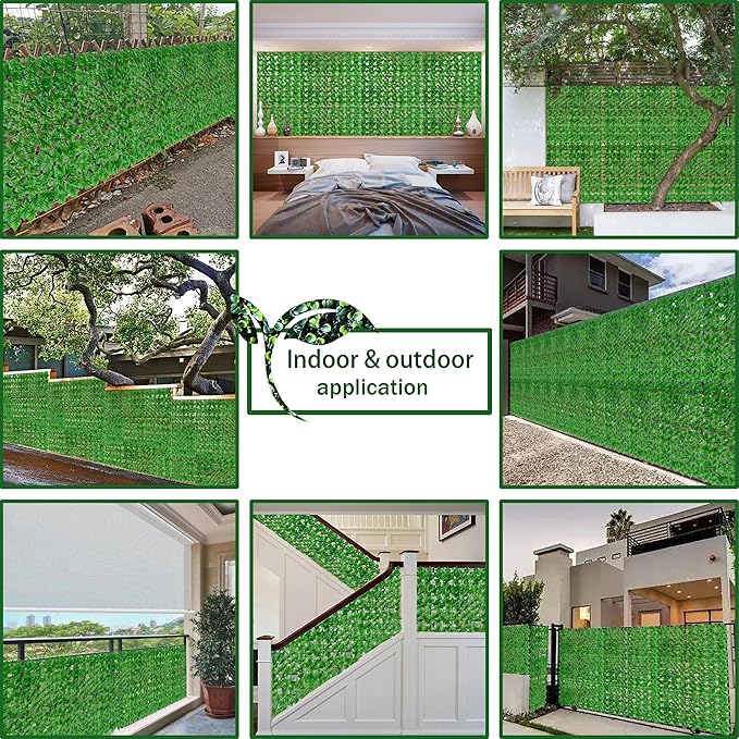 Artificial Ivy Privacy Fence Wall Screen: 48X120 in UV-Anti Faux Greenery Backdrop Ivy Vine Leaf Hedges Fence Panels for Patio, Balcony, Garden, Backyard Indoor Outdoor Light Green Decor