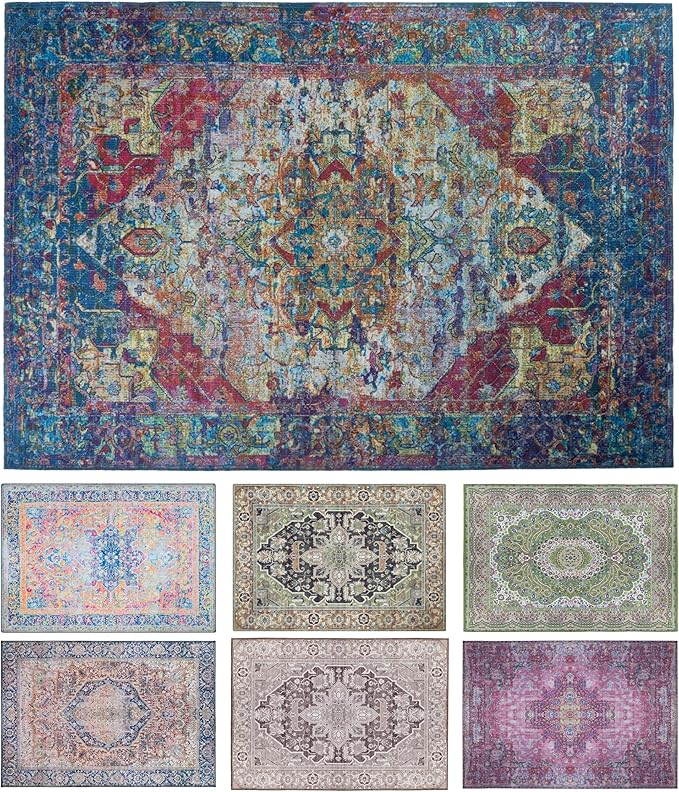LOVEWAG Waterproof 2-Pack Pet Feeding Mats - 16" x 24" Premium Cat & Dog Food Mat - Non-Slip, Machine Washable Food Mat Protects Floors & Contains Water Bowl Spills - Pet Place Mats (Bohemian Jewel)