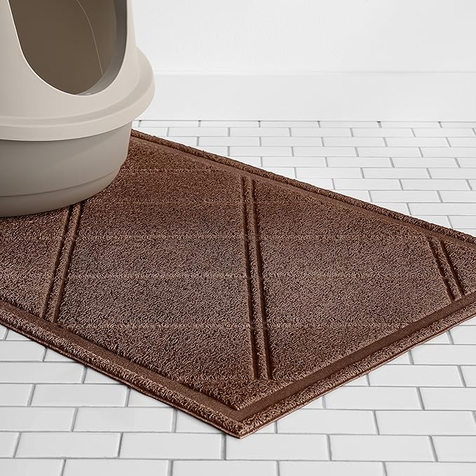 Amazon Basics Less-Mess Cat Litter Box Mat,24" x 35",Unscented,Brown,(Pack of 10)