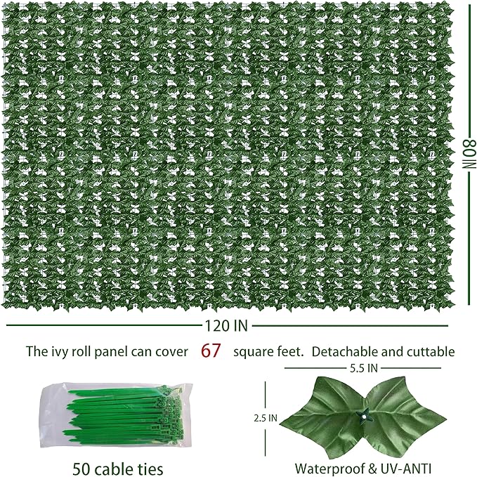 Artificial Ivy Privacy Fence Wall Screen,80X120 in UV-Anti Faux Greenery Backdrop Ivy Vine Leaf Hedges Fence Panels for Patio, Balcony, Garden, Backyard Indoor Outdoor Green Wall Decor