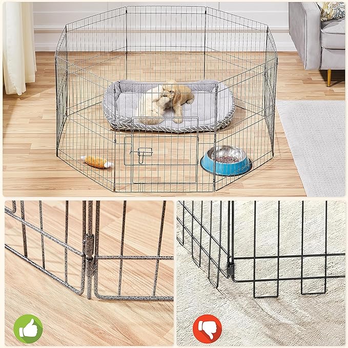 Yaheetech 24" High 8 Panel Foldable Metal Dog Exercise Pen Pet Playpen Dog Fence Outdoor & Indoor Use for Small Animals with Door Black
