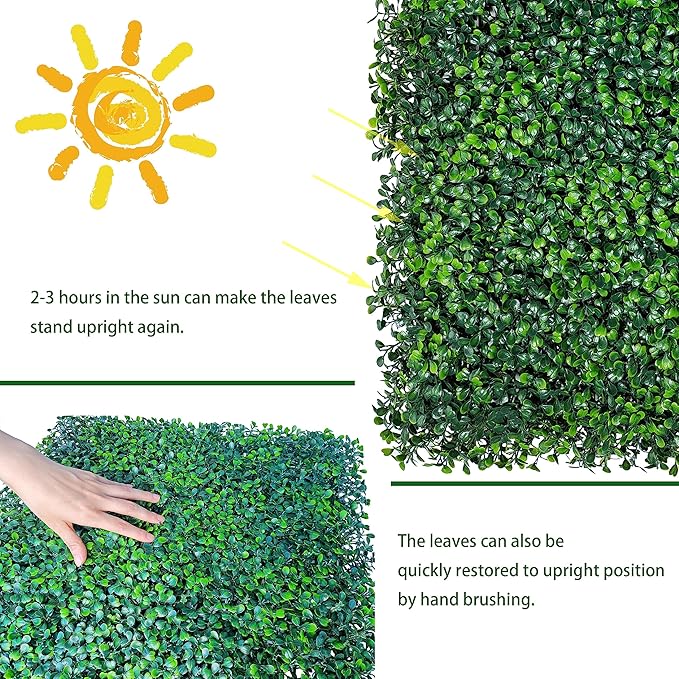 Artificial Boxwood Roll,48x120 in (40 sqft) UV-Anti Faux Ivy Boxwood Hedge Leaf Grass Wall for Patio Balcony Privacy, Garden, Backyard Greenery Wall Backdrop and Fence Decor