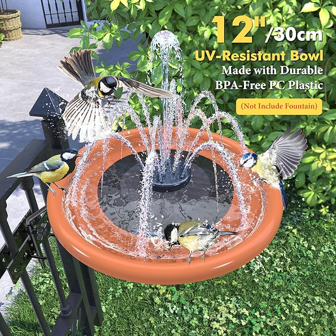 iBorn Bird Bath for Outside,Fence Mounted Bird Baths 12in,BPA-Free Bowl,360°Swivel & Adjustable Height Bracket,Detachable Bird Bath for Fence Railing, Pack of 1