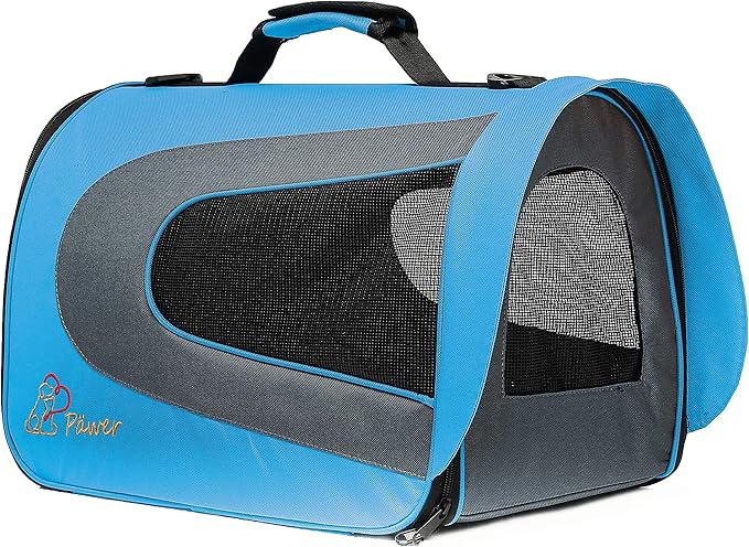 Pawer 18” x 11”x 11” Soft-Sided Foldable Airline Approved Pet Carrier for Cat, Puppy and Small Dog, Washable 600D Oxford Fabric, with Handle and Strap for Carry, Multiple Colors Available