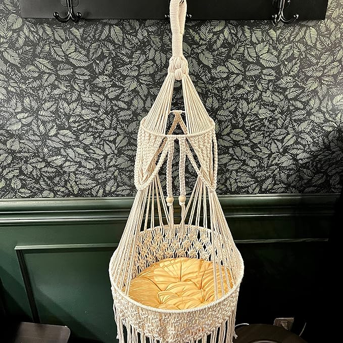 Macrame Cat Hammock - Boho Wall Hanging for Indoor Outdoor Home Decor, Pet Hammock for Sleeping, Playing and Lounging