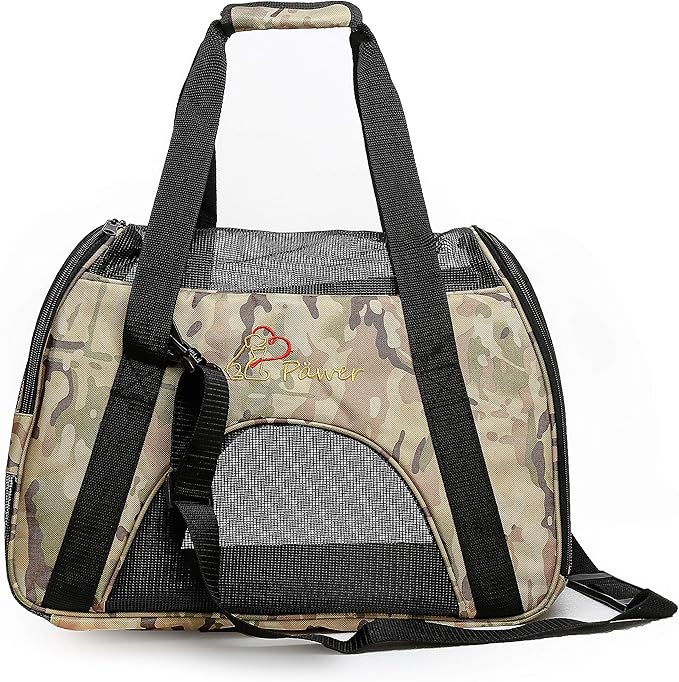 Pawer Soft-Sided Pet Carrier for Cat and Small Dog,Desert Camouflage Pattern,Medium Size,Washable Cloth Airline Approved Travel Tote,with 2 Mesh Opens and a Strap for Carry,Multiple Colors Available