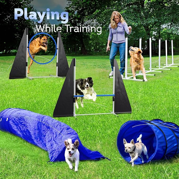 Dog Agility Course Backyard Set, Including Dog Tunnel Bags for Agility Dog Jumps and All Toys - Professional Dog Agility Equipment Range - Dog Training Course Equipment, Dog Obstacle Course Backyard