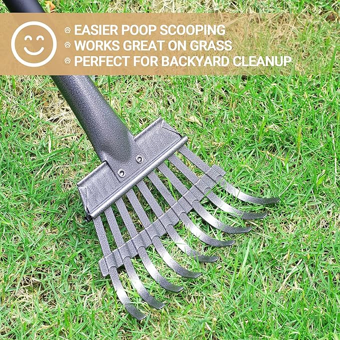 Heeyoo Dog Pooper Scooper, Dog Poop Tray and Rake Set, Pet Waste Removal Scoop with Long Adjustable Sectional Stainless Handles